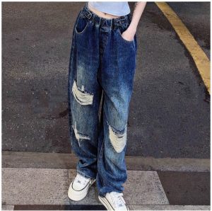 Quần Jean Baggy Lưng Thun Rách Ống