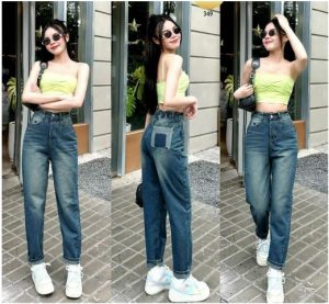 Quần Baggy jean nữ màu xanh đậm