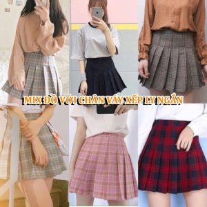 Mix đồ với chân váy xếp ly ngắn